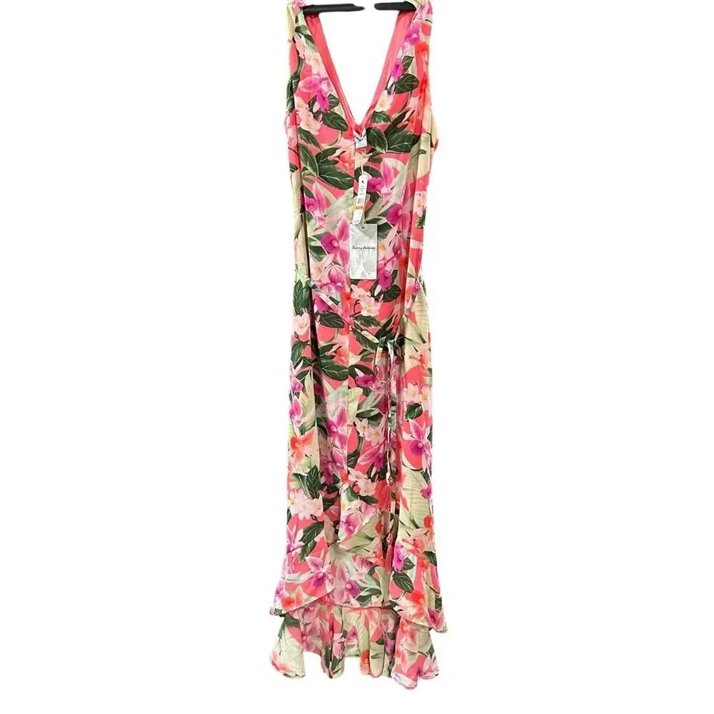 New Tommy Bahama Legacy Blooms Sleeveless Pure Coral Maxi Dress S